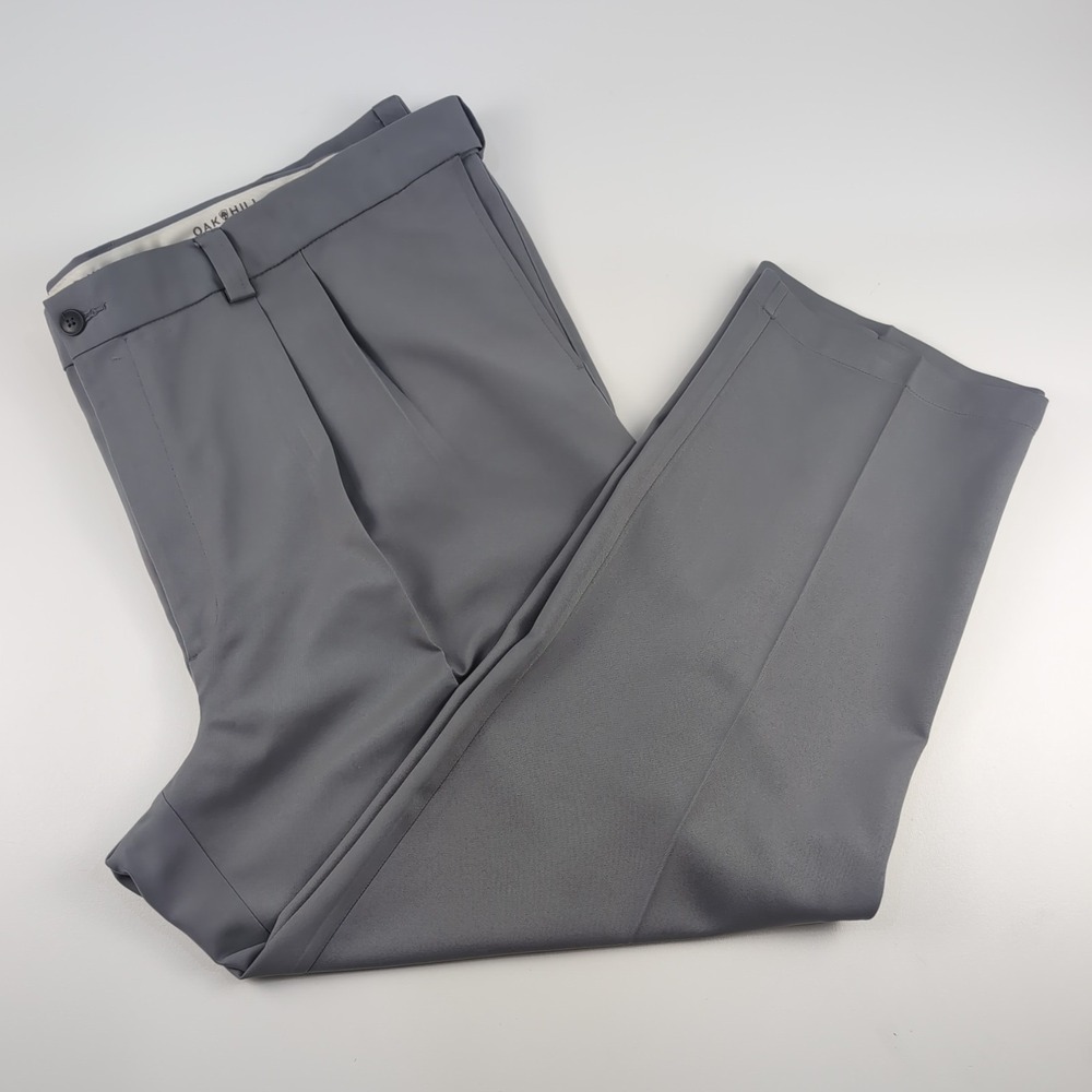 Oak Hill Dress Pants Men's 52X30 Pleated Front Relaxed Fit Casual Polyester Gray